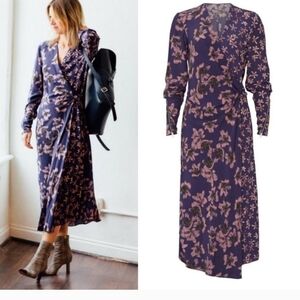 RAG & BONE Violet Floral Faux Wrap Odette Midi Dress Size 2 purple
